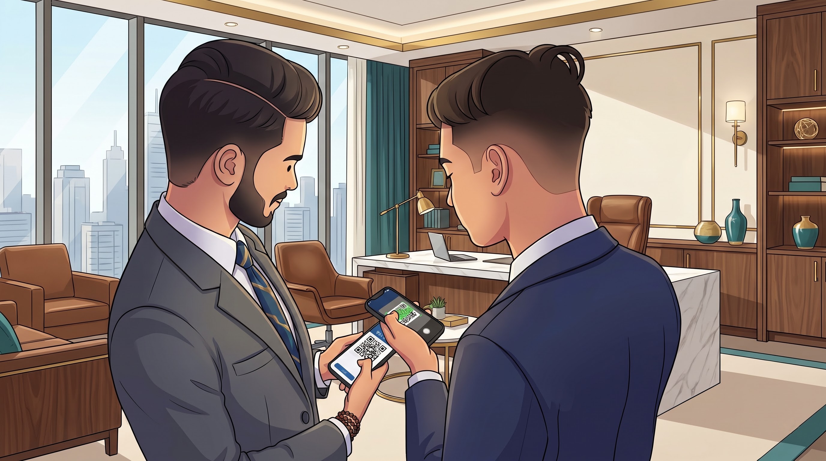 Men Scanning QR Code